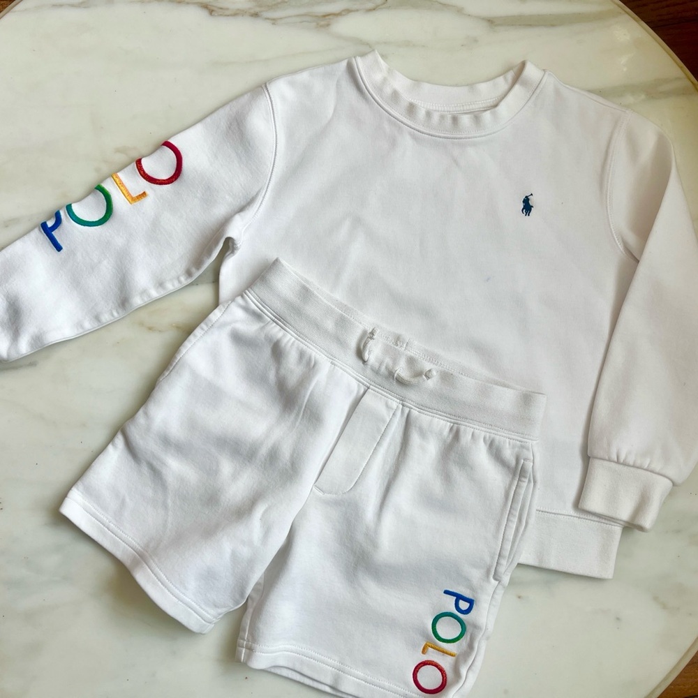 KIDS white Polo Ralph Lauren Sweatshirt and Shorts Set